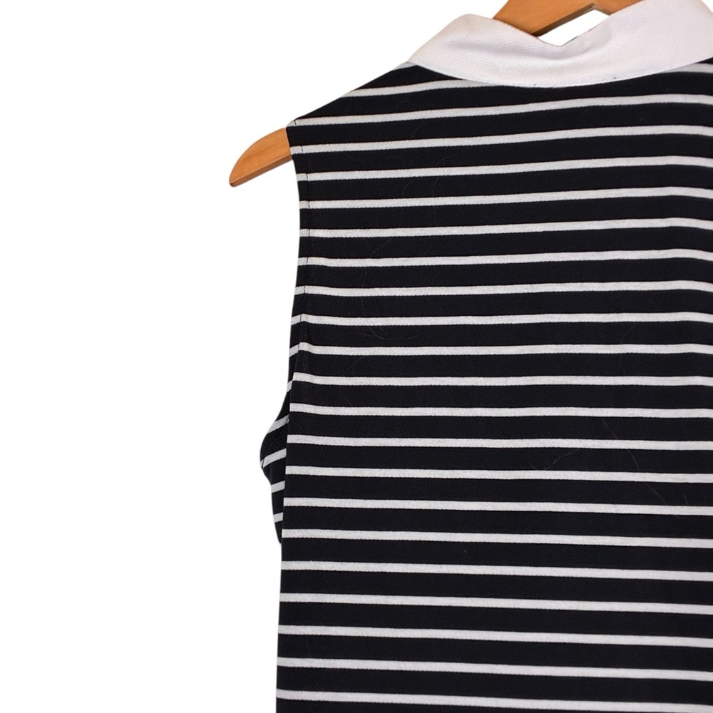 Nautica Jeans | Navy and white striped cotton collared v-neck tiered midi dress - Picture 11 of 14
